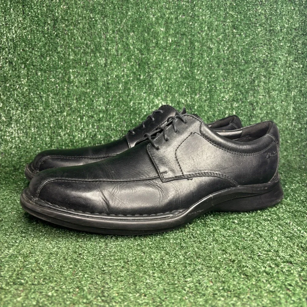 Clarks Kempton Run Leather Comfort Professional Oxford Black Mens Size 11.5 Wide